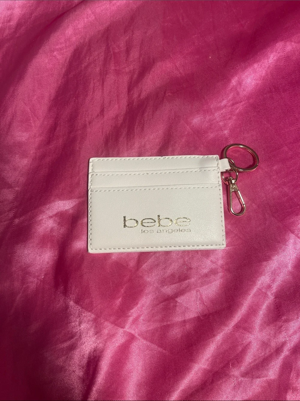bebe White Card Holder Keyring with Gold Logo